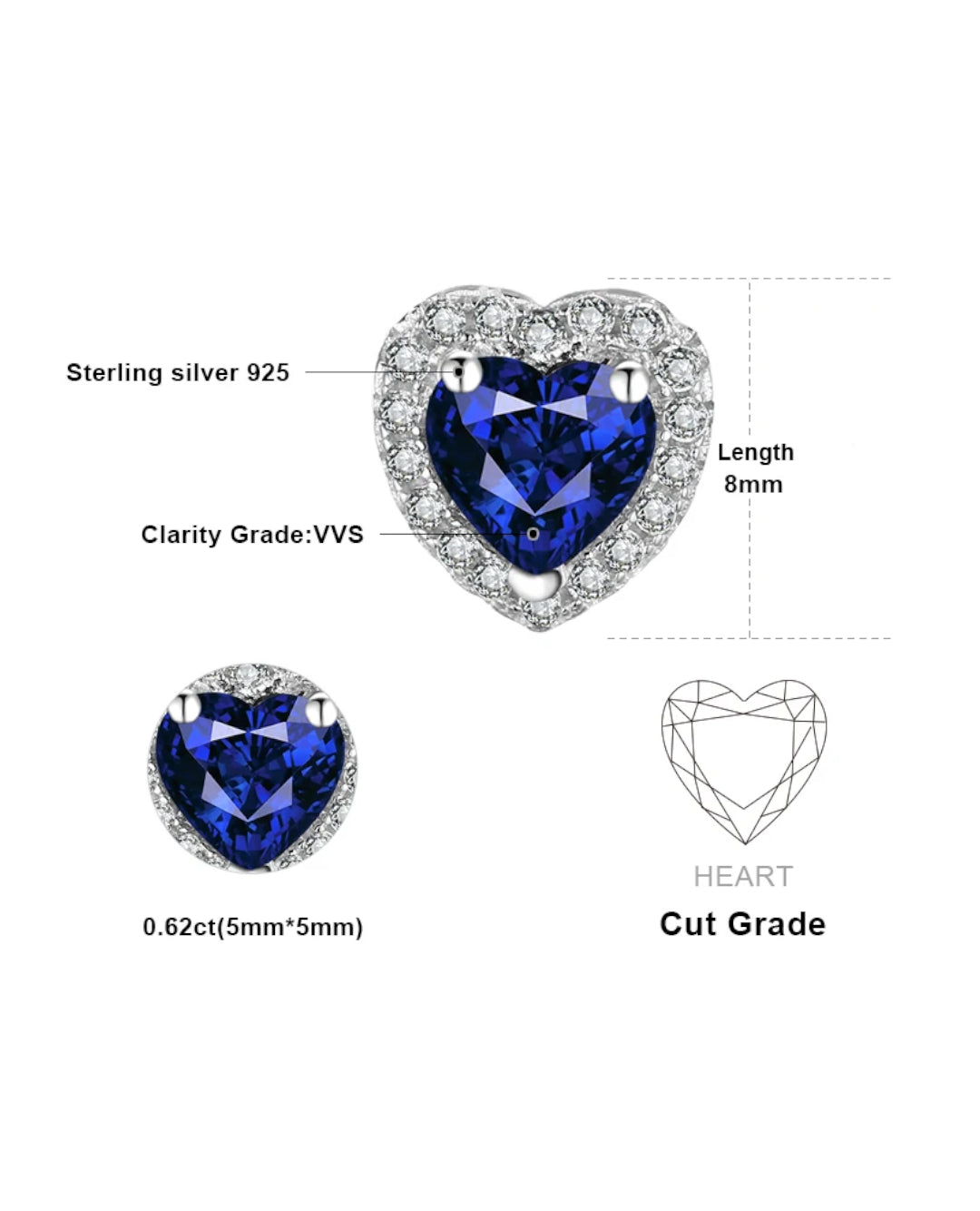 created blue sapphire heart necklace in sterling silver