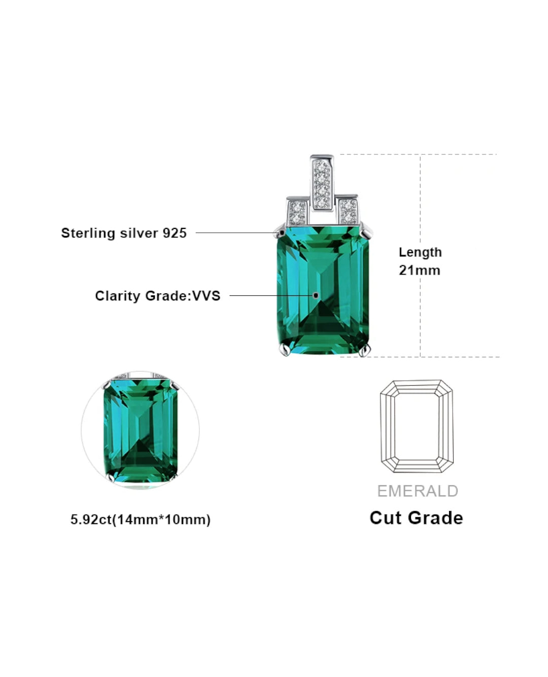 created nano emerald pendant necklace in sterling silver