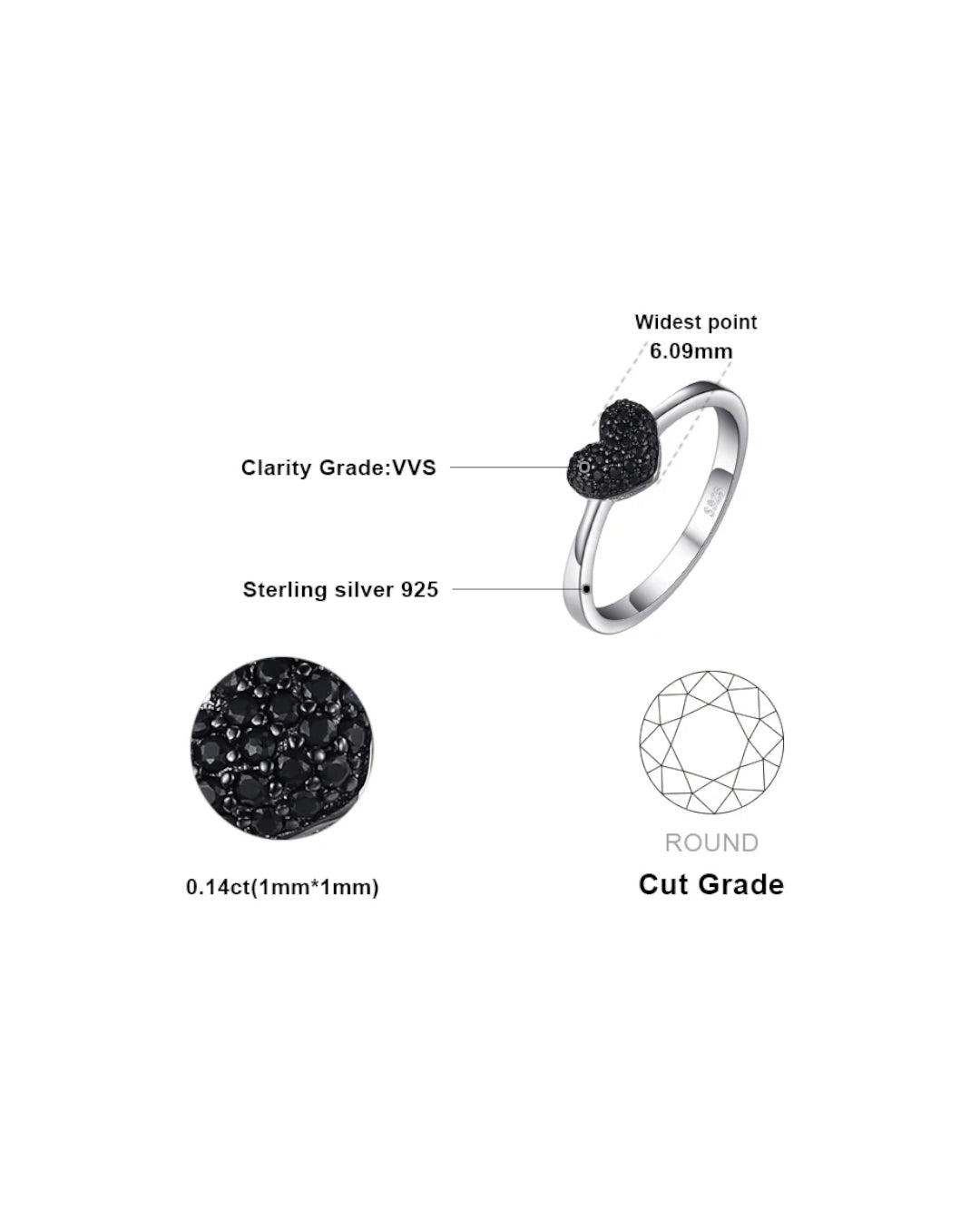 black spinel heart ring