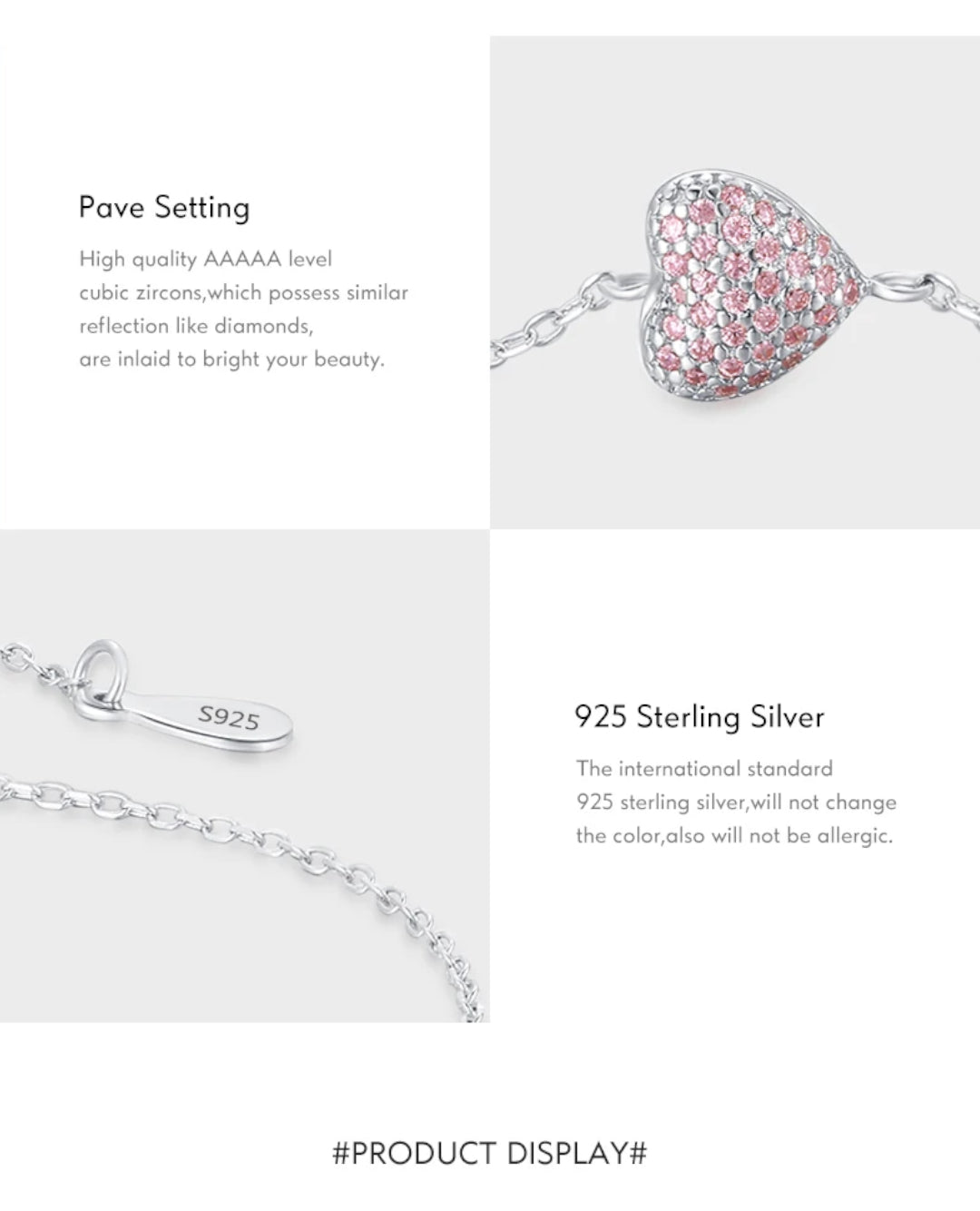 pink cz heart bracelet