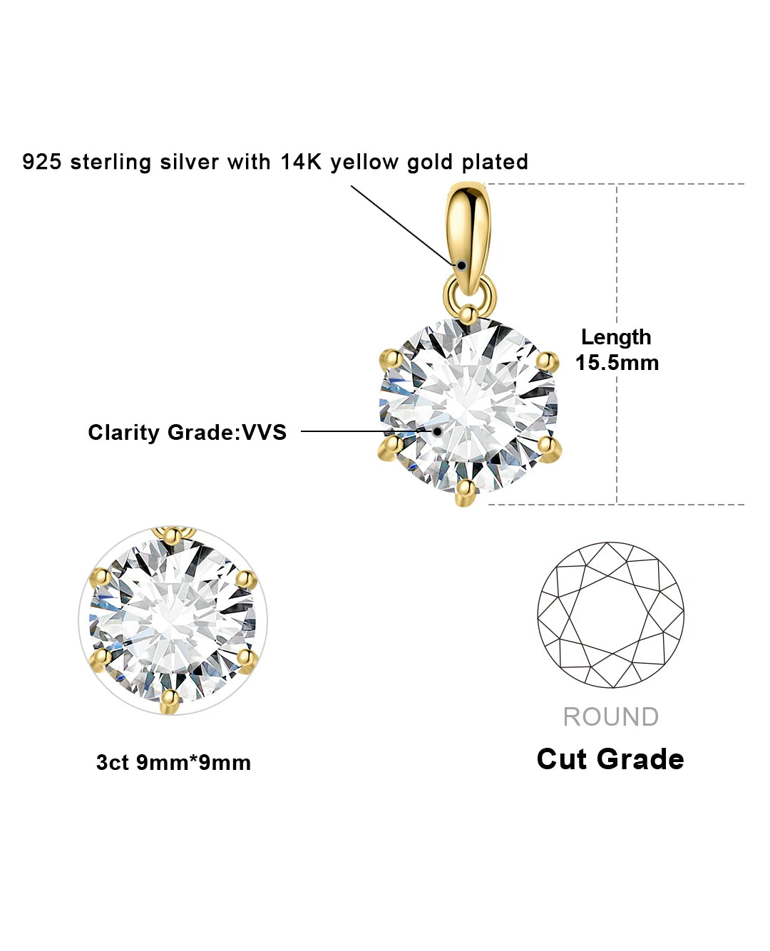 d-color round moissanite solitaire pendant