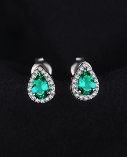 Created Nano Emerald Teardrop Studs