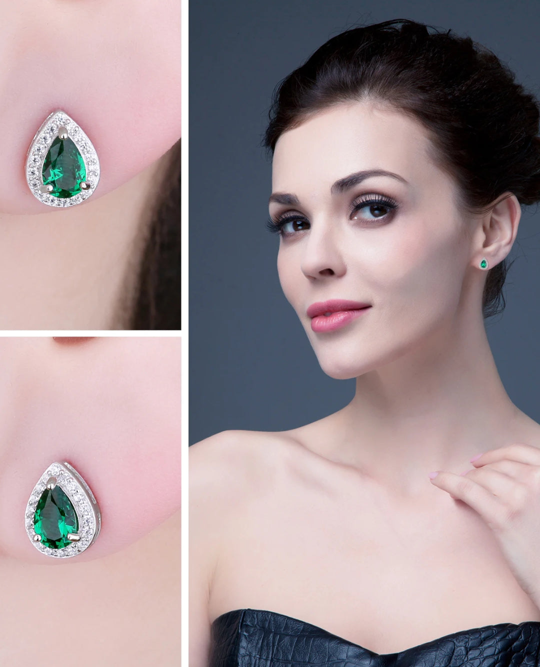 created nano emerald teardrop studs