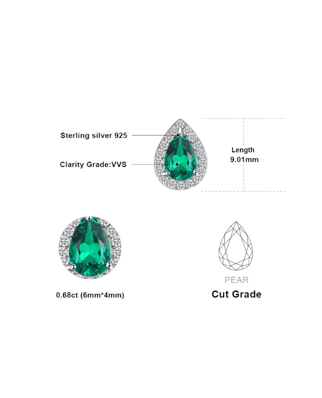 created nano emerald teardrop studs