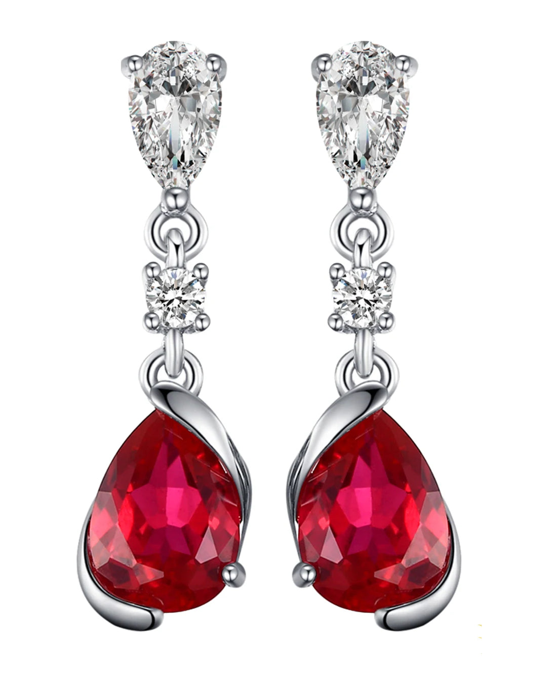 sterling silver drop studs — pear red ruby