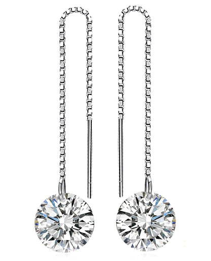 Long Drop Thread Earrings with CZ
