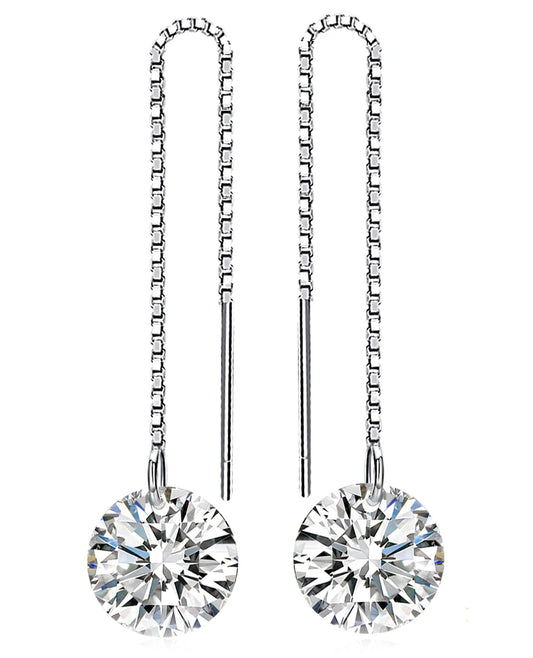 Long Drop Thread Earrings with CZ