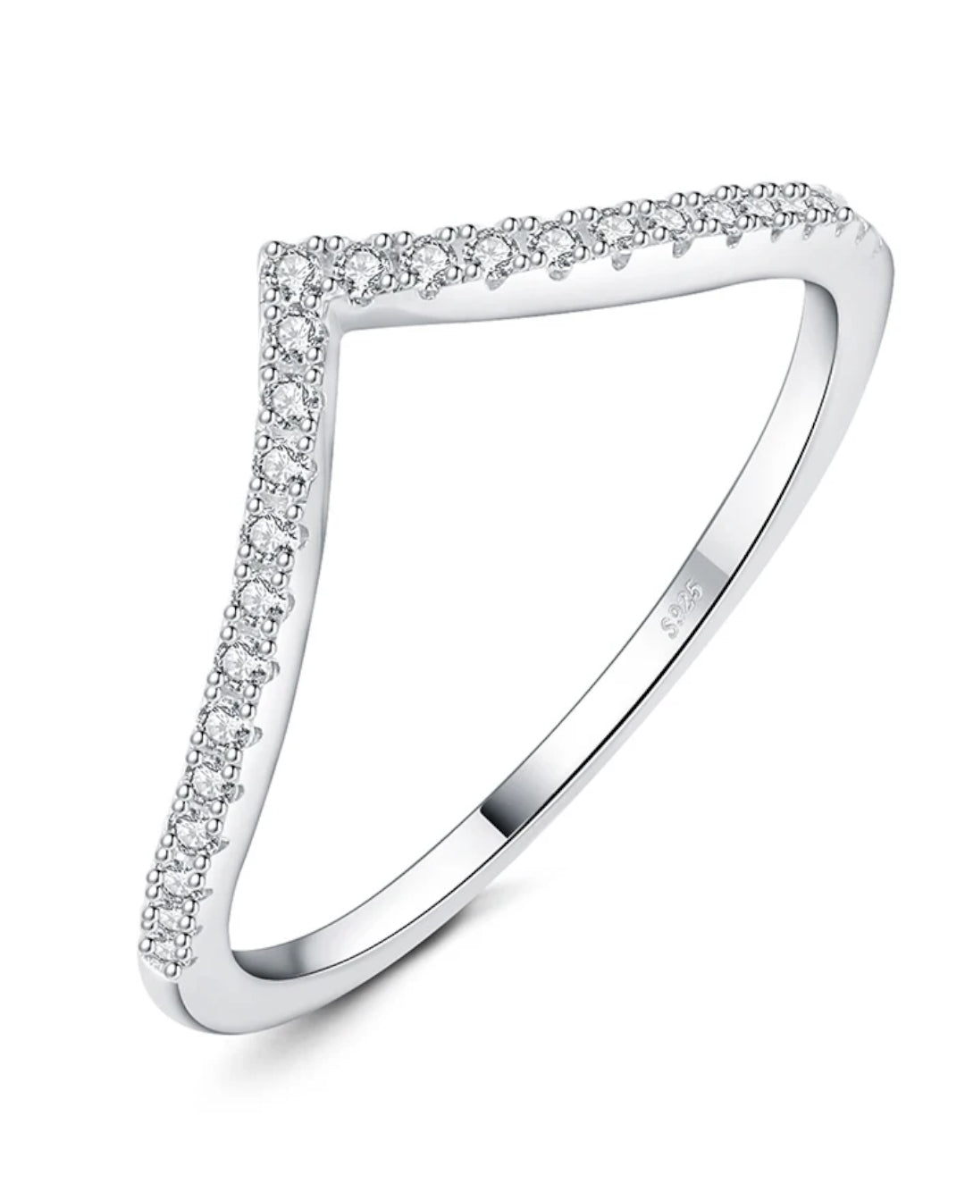 rhodium-plated moissanite v ring