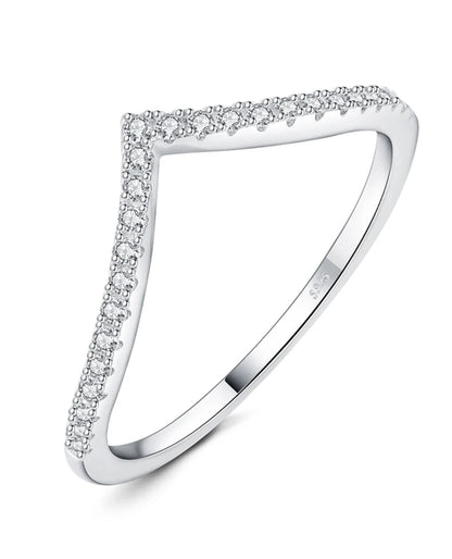 Rhodium-Plated Moissanite V Ring