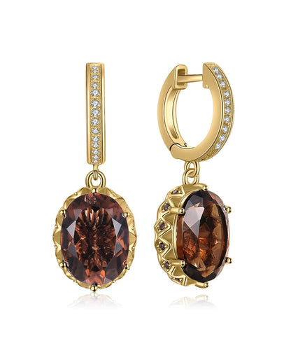 Oval Smoky Quartz Dangle Earrings