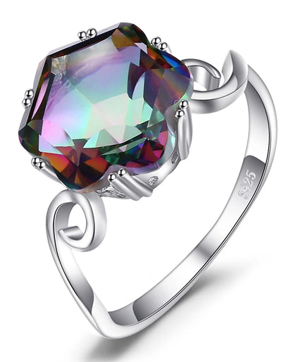 Hexagon Mystic Topaz Solitaire Ring in Sterling Silver