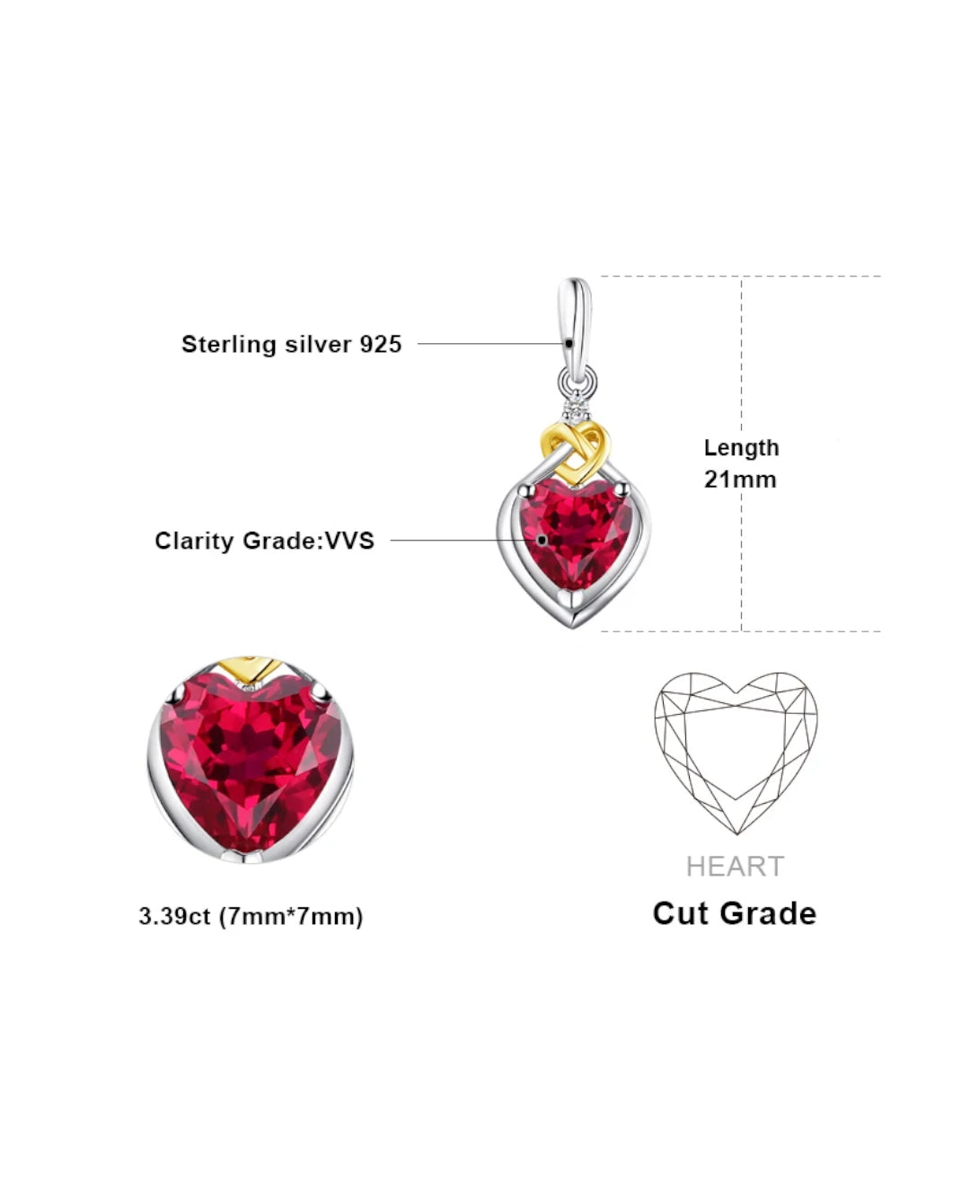 sterling silver heart drops — created red ruby