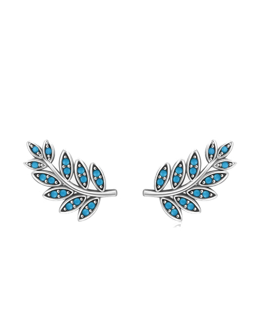Silver Leaf Studs with Turquoise