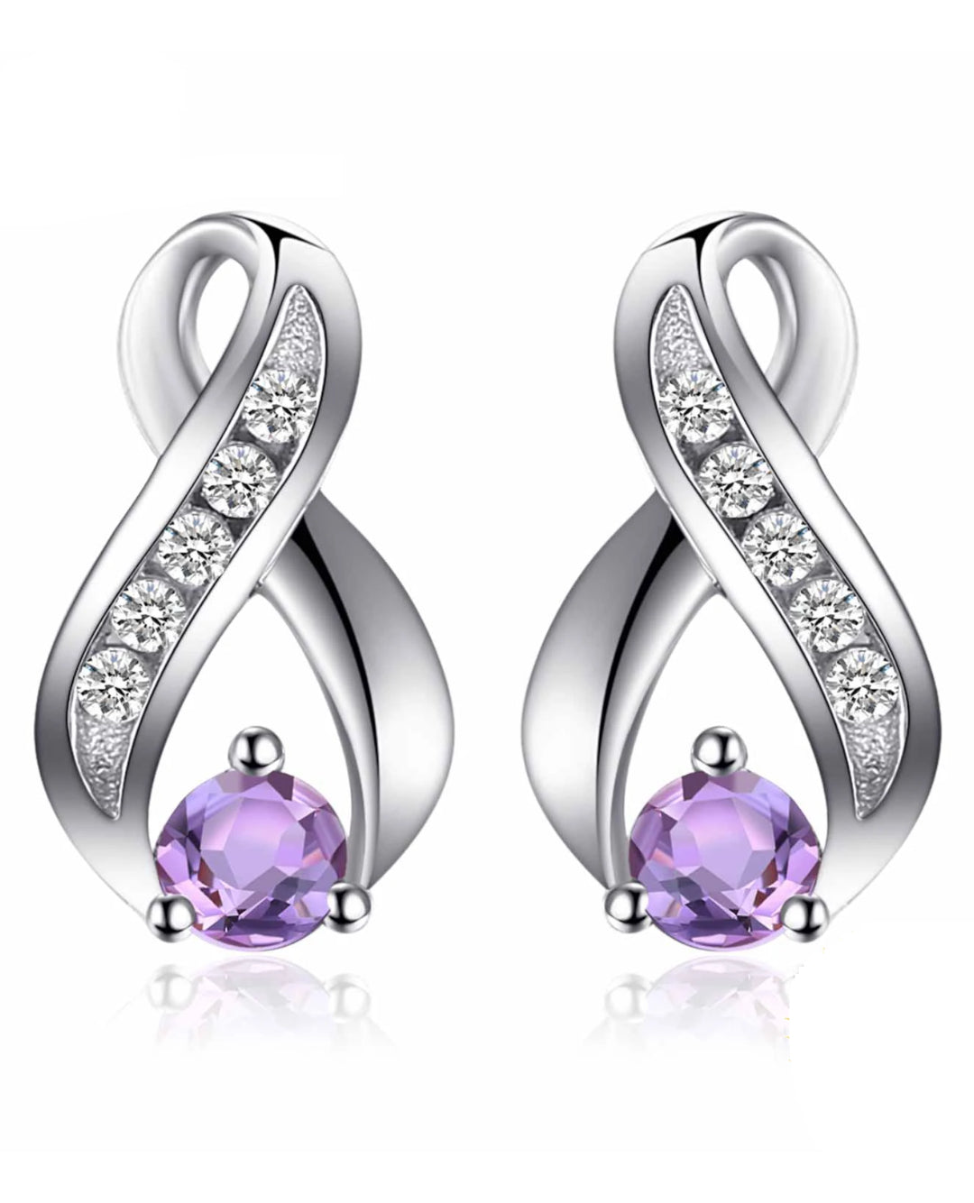 purple amethyst studs with infinity detail