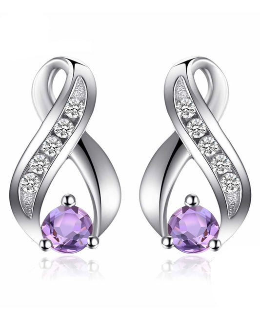 Purple Amethyst Studs with Infinity Detail