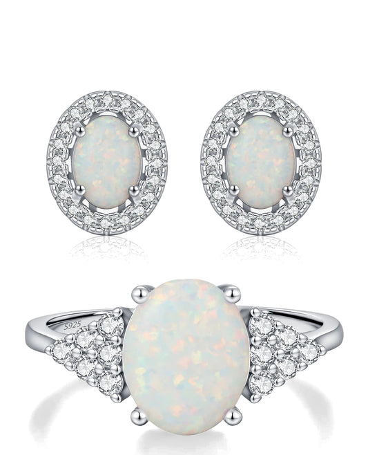 Oval Opal Ring & Stud Set