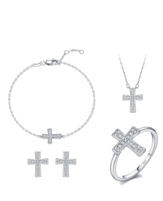 Sterling Silver Moissanite Cross Jewelry Set
