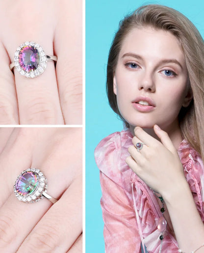 Oval Mystic Rainbow Gemstone Ring in Sterling Silver