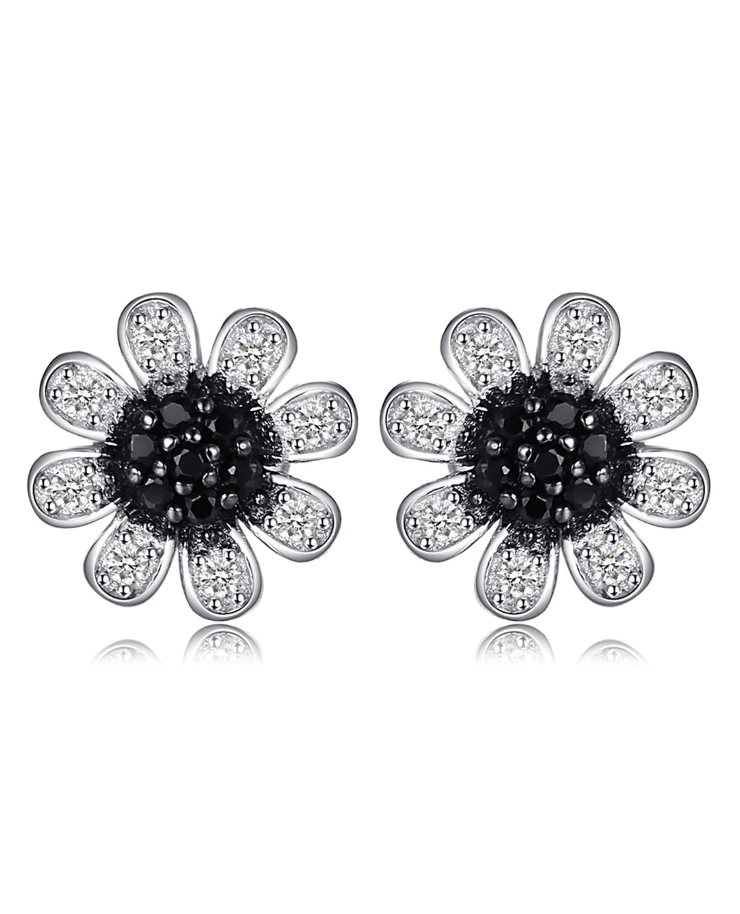 sterling silver floral studs — black spinel