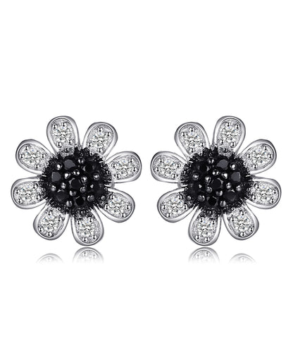 Sterling Silver Floral Studs — Black Spinel