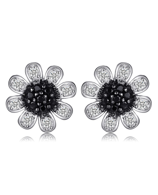 Sterling Silver Floral Studs — Black Spinel