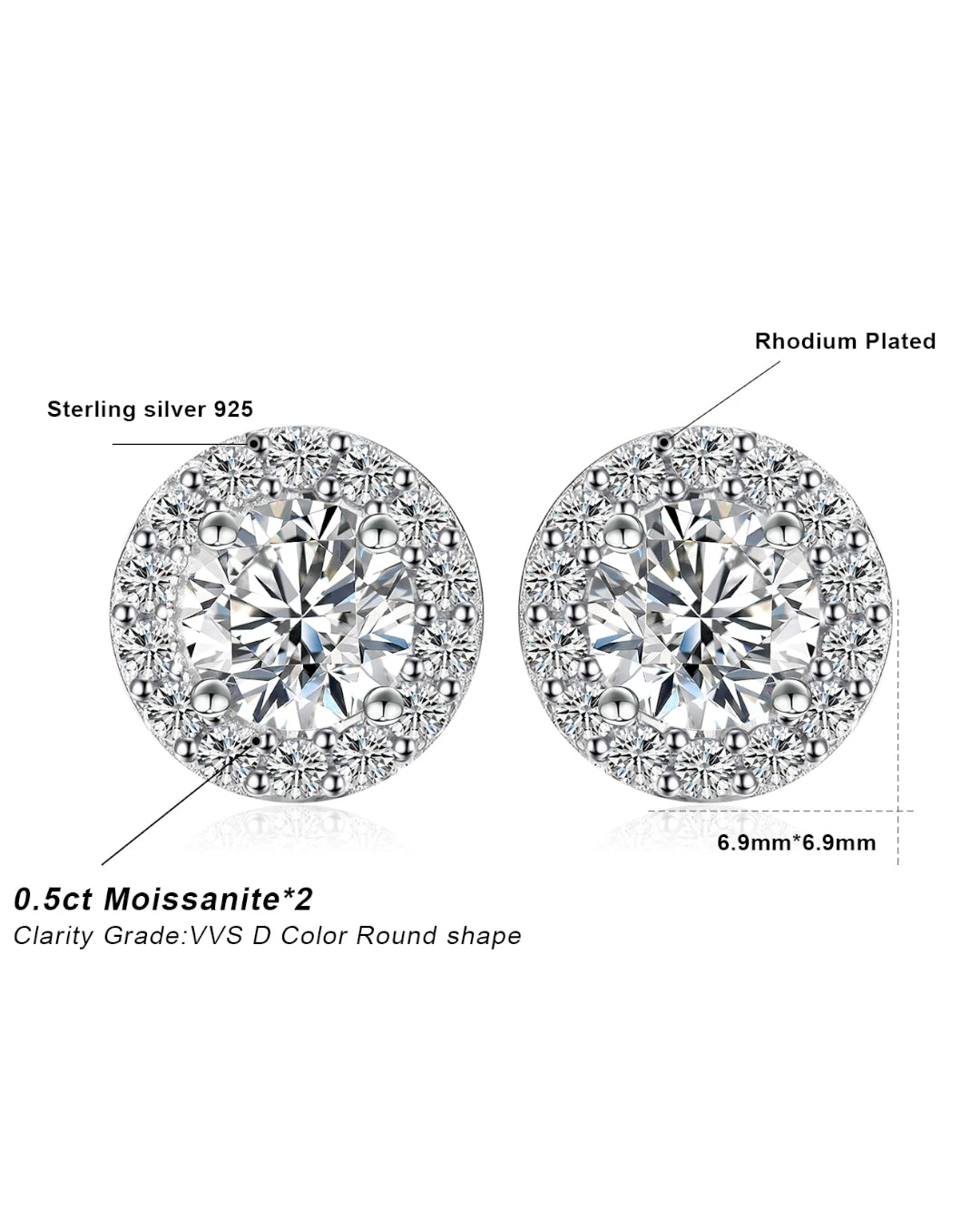 gold-plated moissanite halo studs