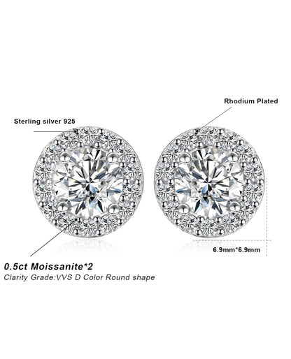 Gold-Plated Moissanite Halo Studs
