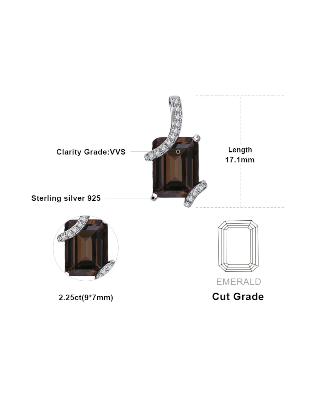 smoky quartz rectangle pendant