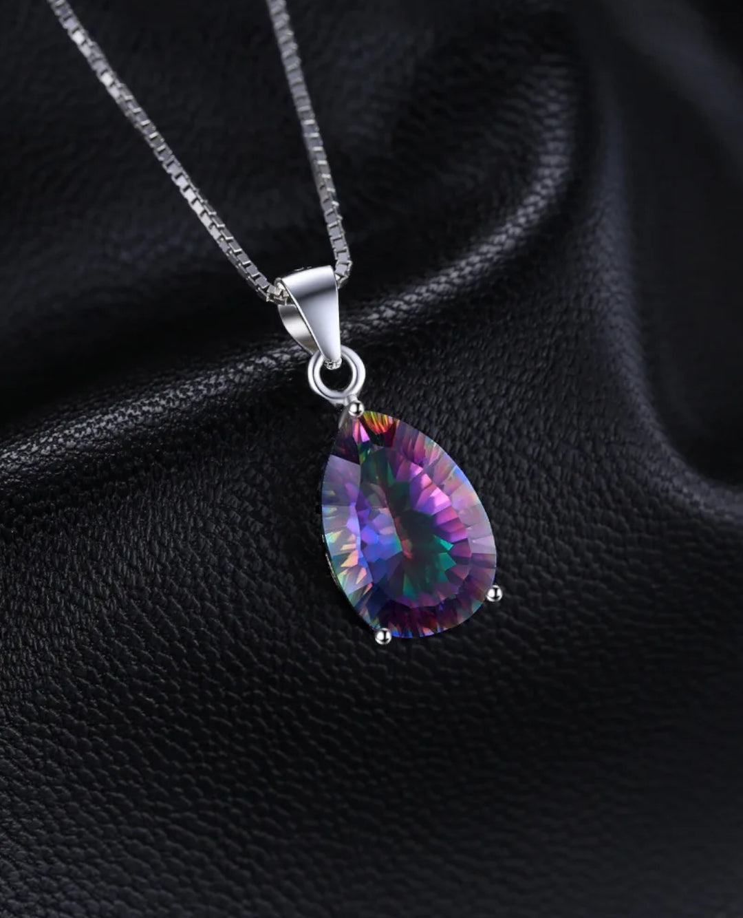 rainbow mystic quartz pear pendant