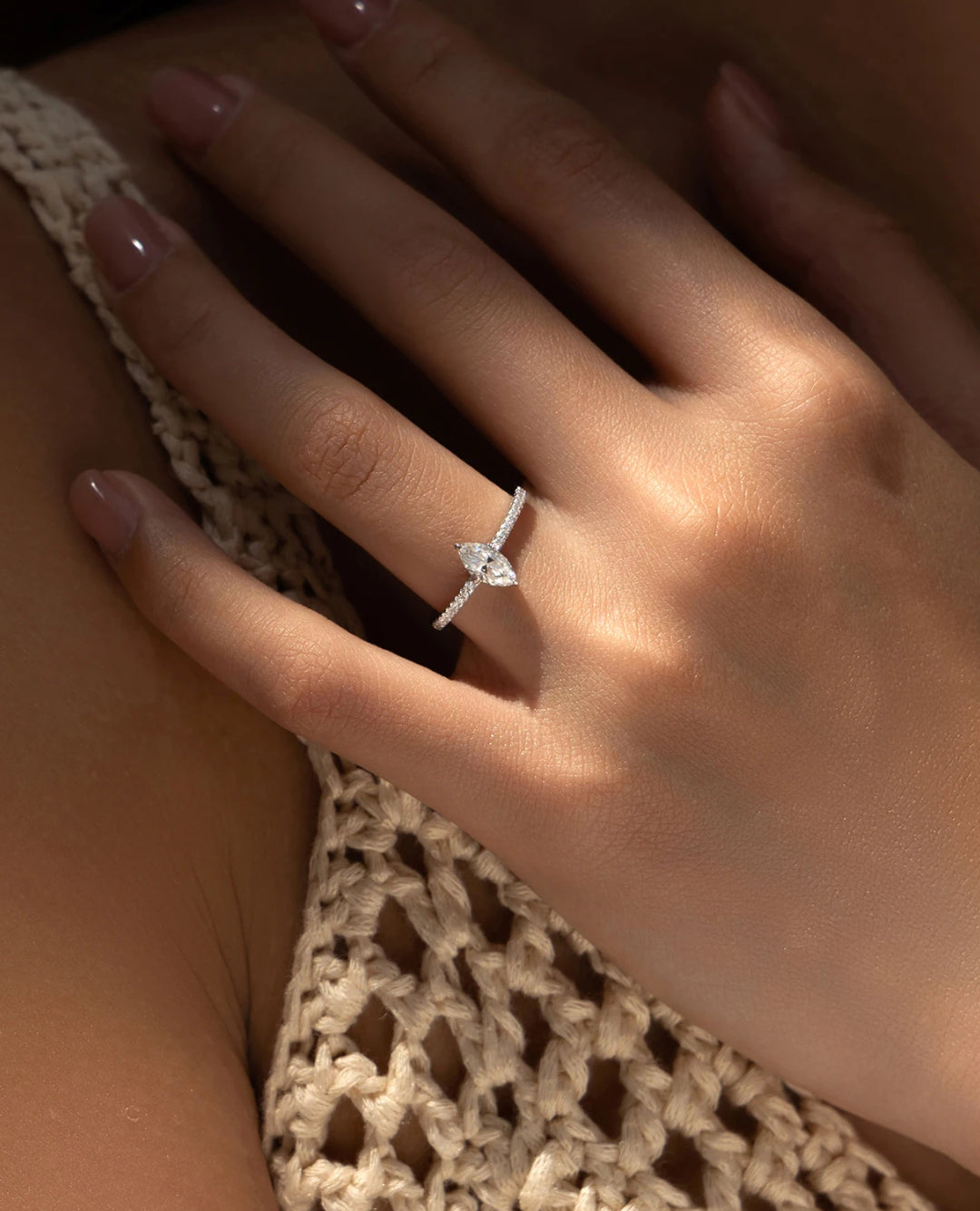 marquise moissanite pavé ring