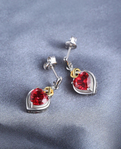 Sterling Silver Heart Drops — Created Red Ruby