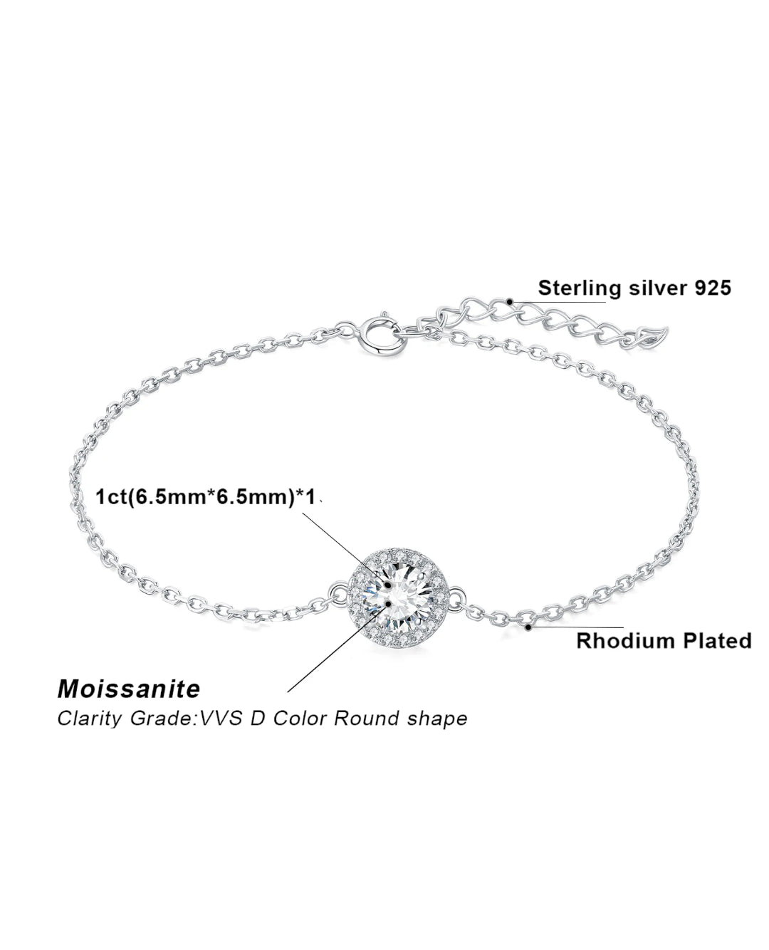 rhodium-plated moissanite bracelet