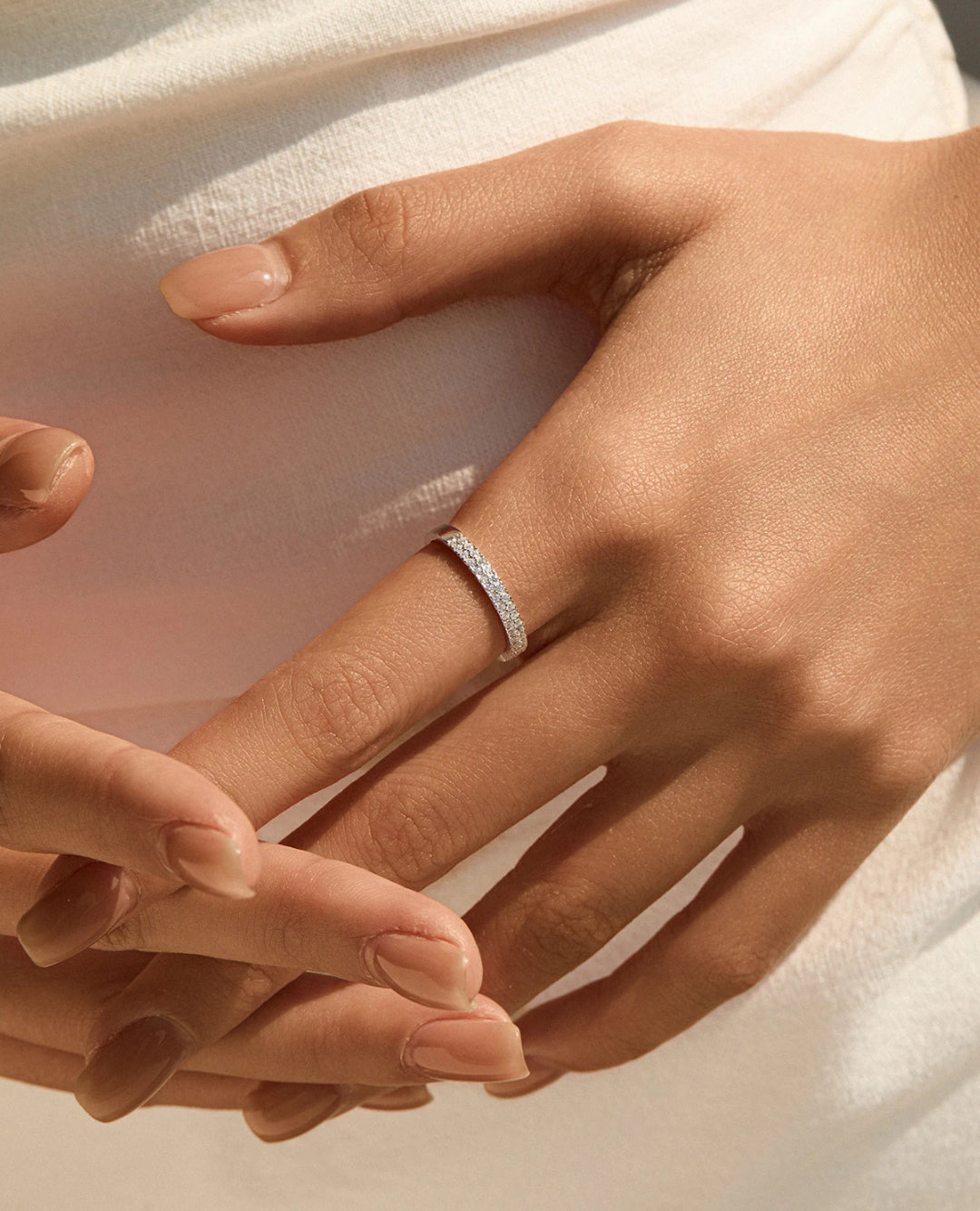 slim pavé moissanite ring