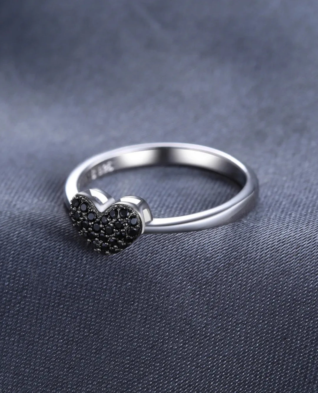 black spinel heart ring