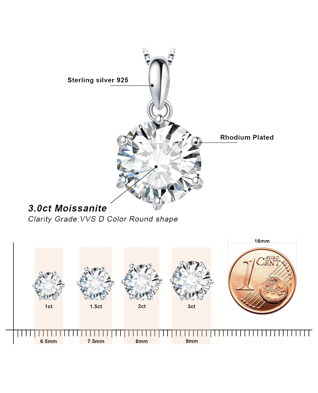 d-color round moissanite solitaire pendant