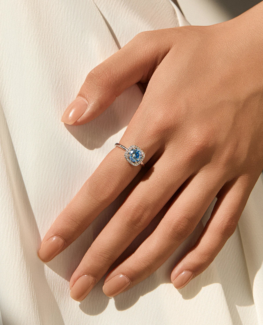 cushion halo moissanite ring