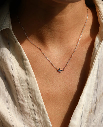 Minimal Blue Cross Necklace