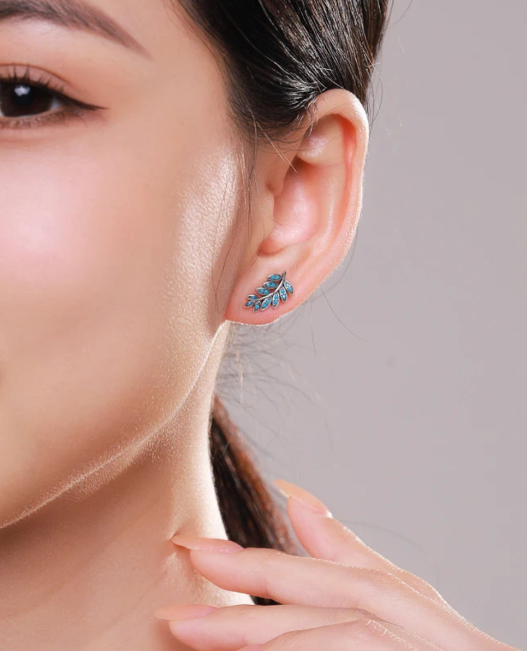 silver leaf studs with turquoise