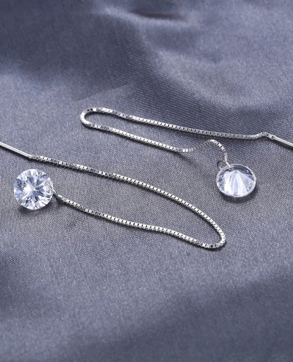 Long Drop Thread Earrings with CZ