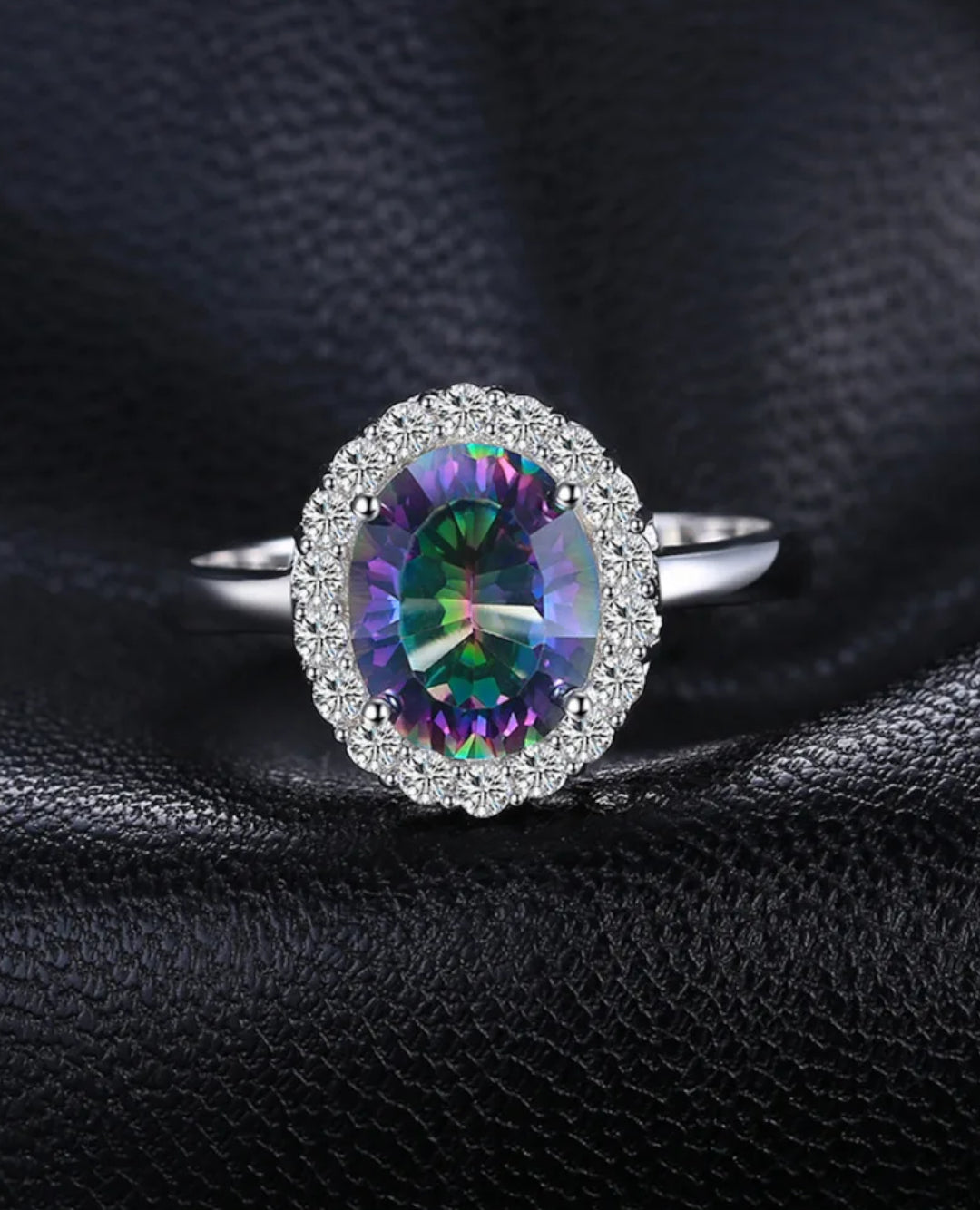 oval mystic rainbow gemstone ring in sterling silver