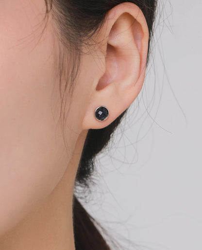 Minimal Black Aventurine Stud Earrings