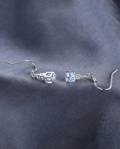 Natural Sky Blue Topaz Hook Earrings in Sterling Silver