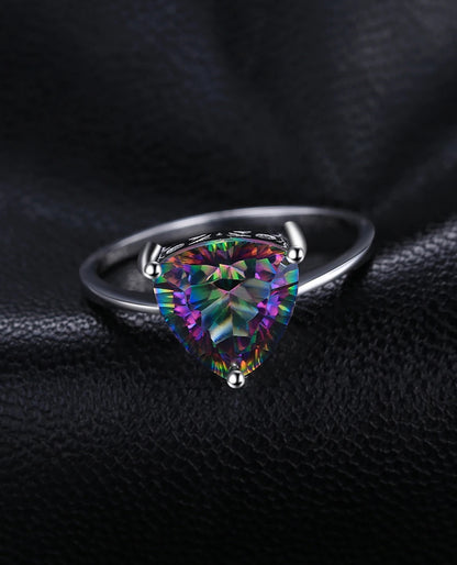 Rainbow Mystic Quartz Triangle Ring