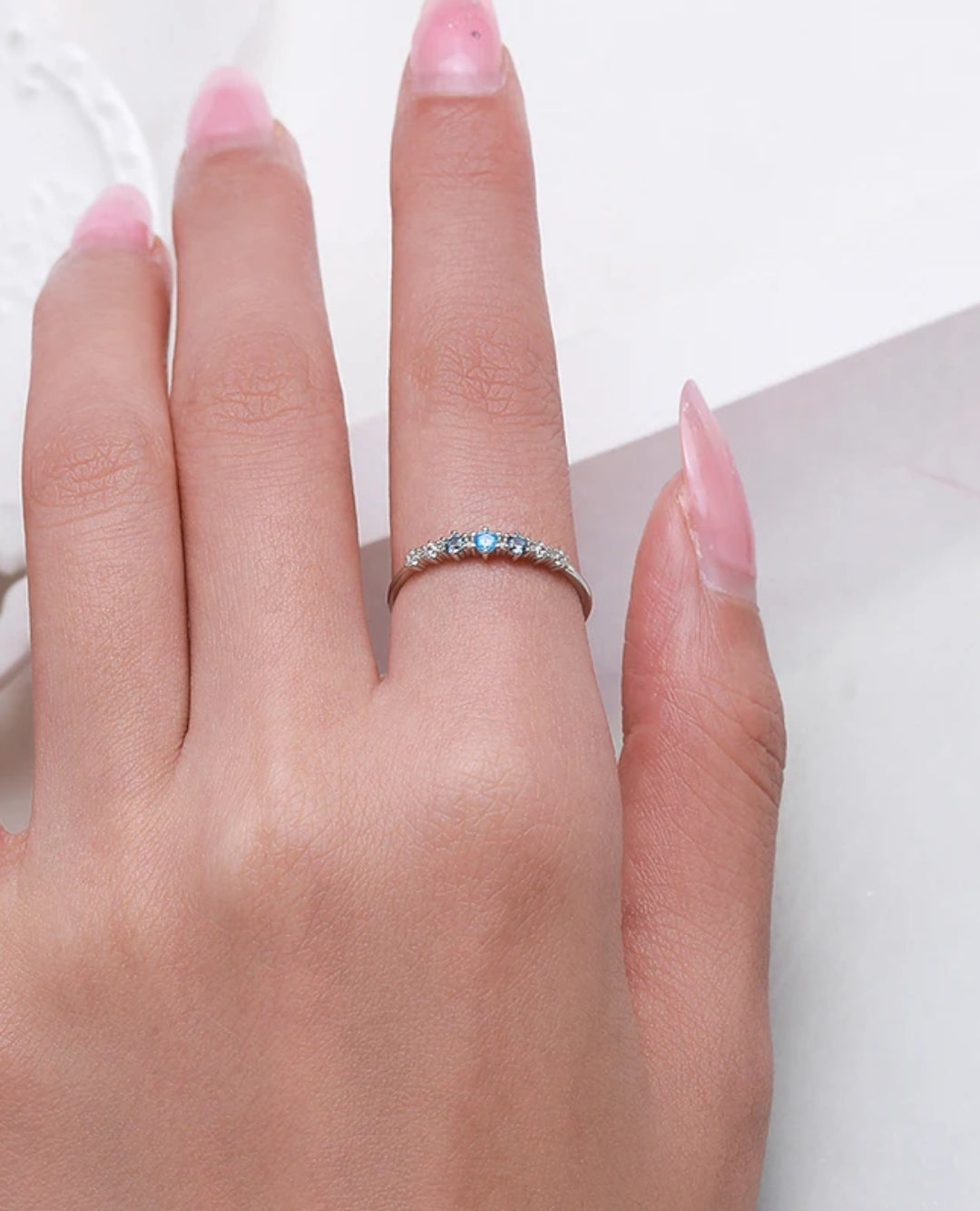 minimal blue cz stack ring