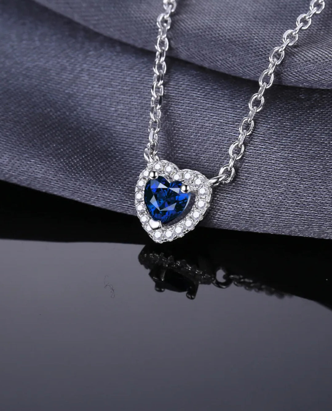 created blue sapphire heart necklace in sterling silver