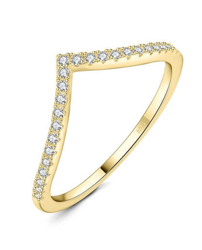 Rhodium-Plated Moissanite V Ring