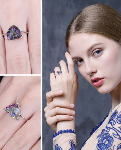 Rainbow Mystic Quartz Triangle Ring