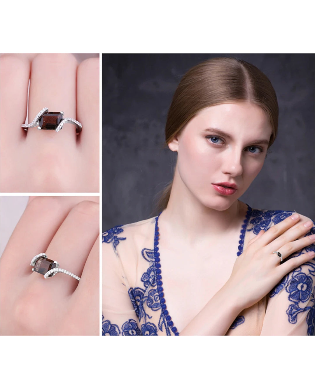 smoky quartz rectangle ring