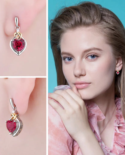 Sterling Silver Heart Drops — Created Red Ruby