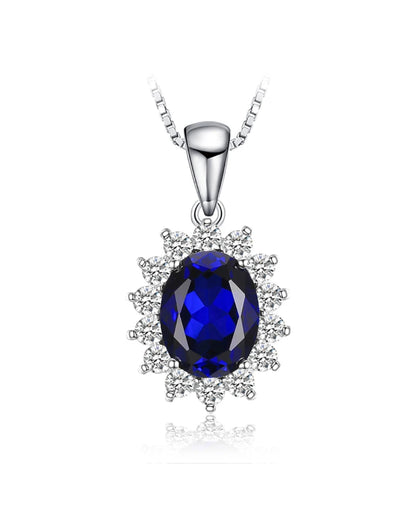 Created Blue Sapphire Oval Pendant